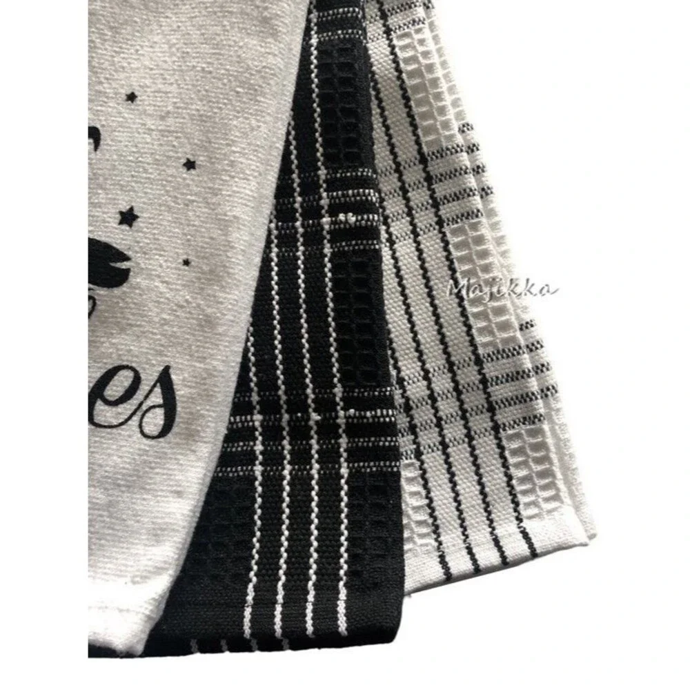 Max Studio Halloween Kitchen Dish Towels Witches Be Crazy Black White Set Of 3